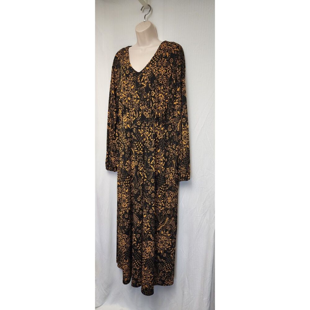 Anthony Women's V-NECK Long Balloon Sleeve Plus Size 2X Color Brown/Black Dress - Picture 3 of 7